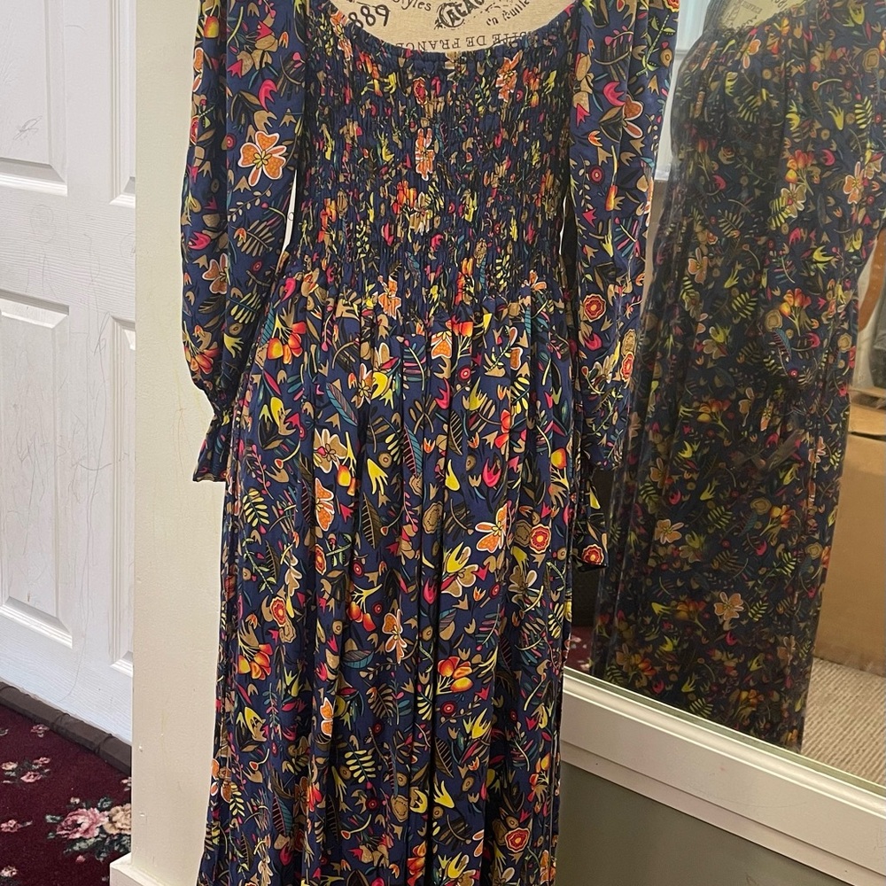 Yellow and Red Pleated Sundress with Bishop Sleeves loop